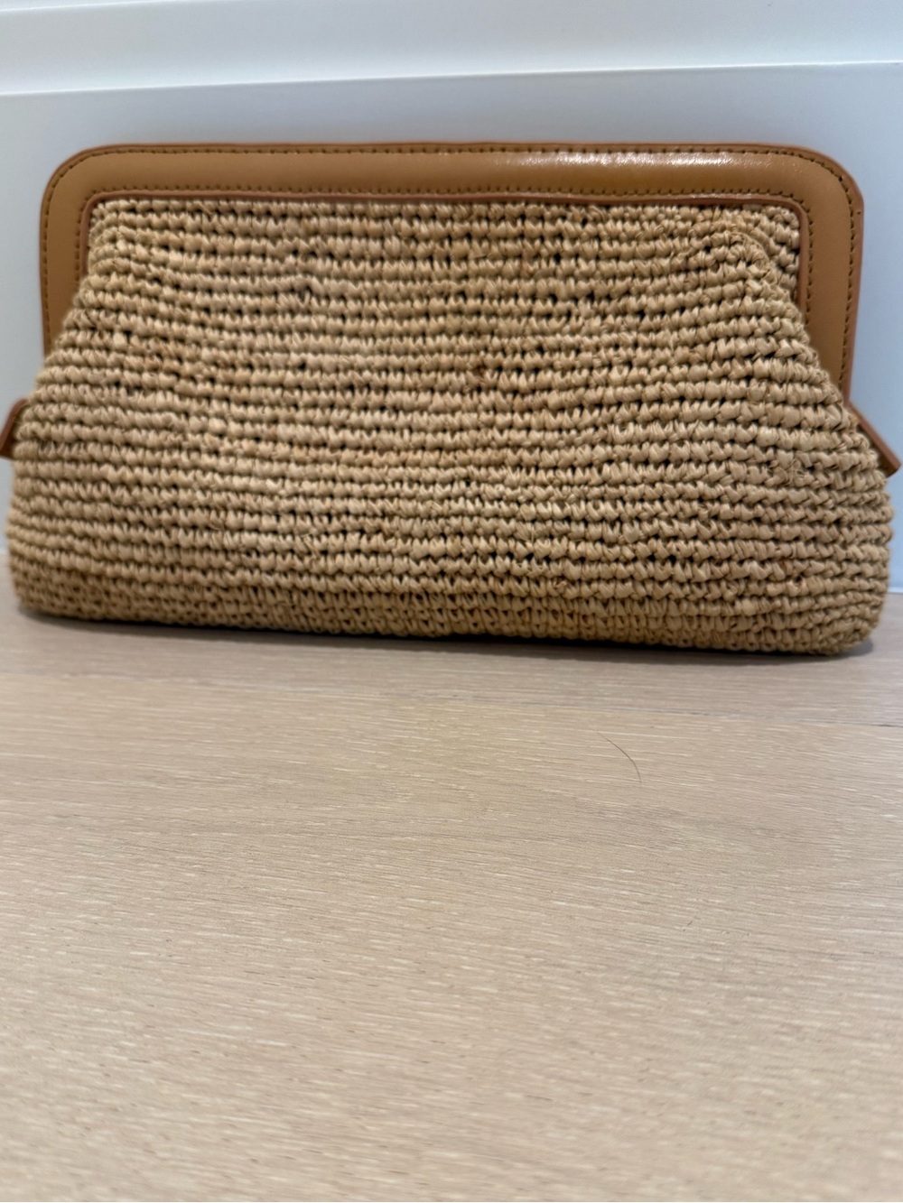 Buji Baha Woven Raffia Clutch with Tan Trim